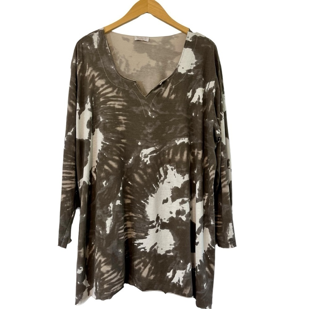 Suzy D London Jaimie Curve Tie Dye V Neck Tunic Blouse Womans Sz 2 Or US 14/16 - Picture 2 of 9